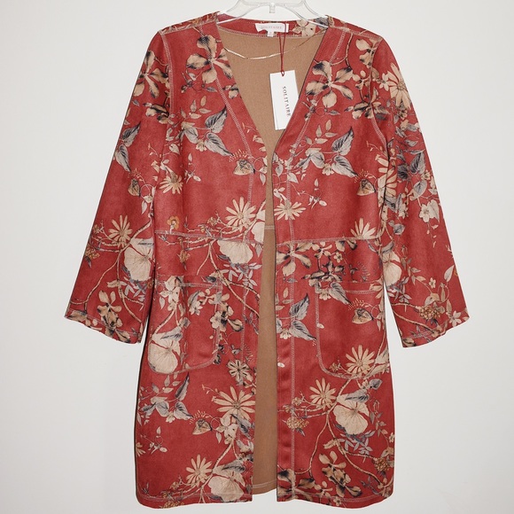 Solitaire Jackets & Blazers - NWT Solitaire Bohemian Floral Faux Suede Jacket